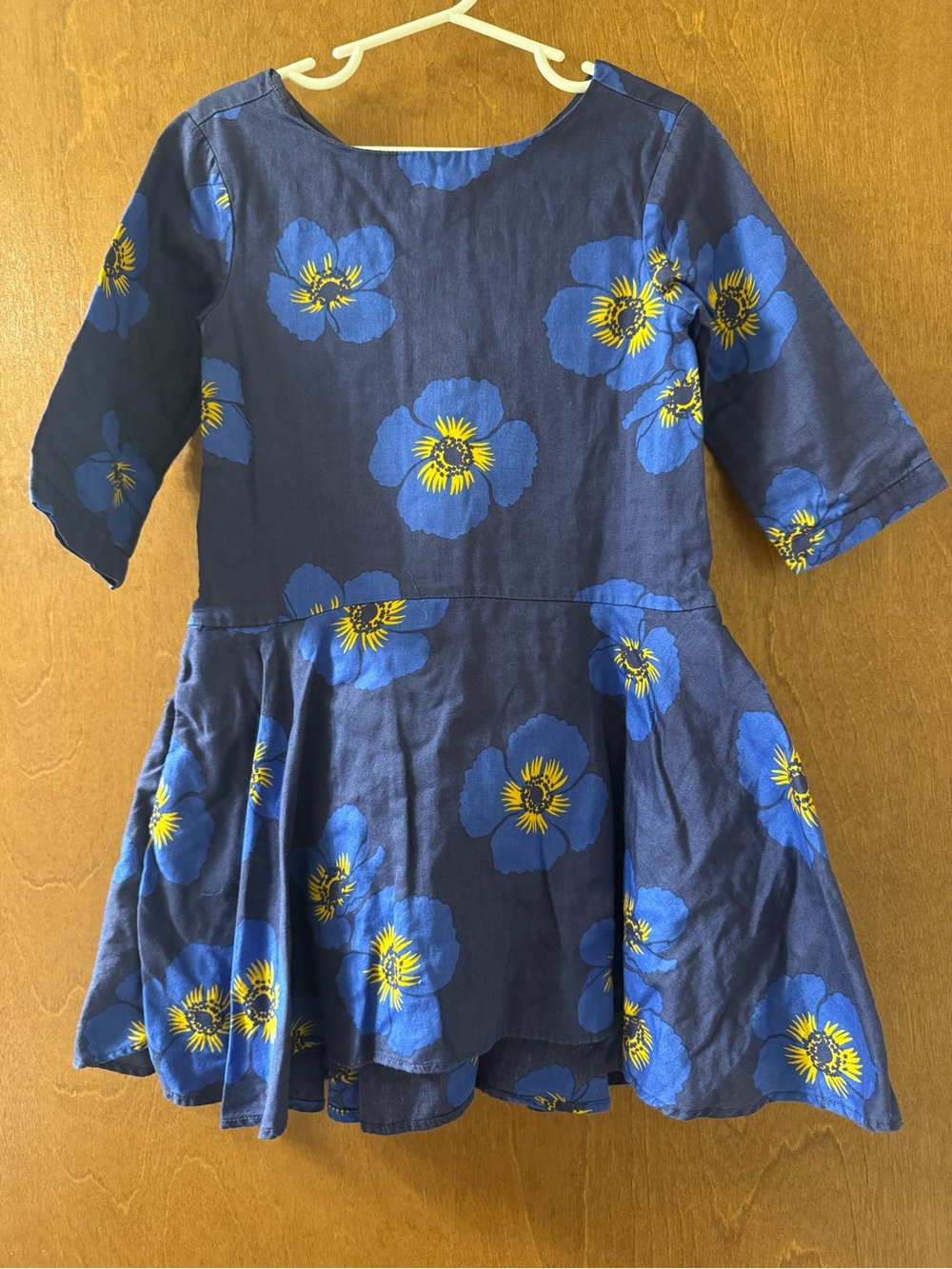 Tea Girls Navy Floral Twirl Dress with Blue & Yellow Poppies
